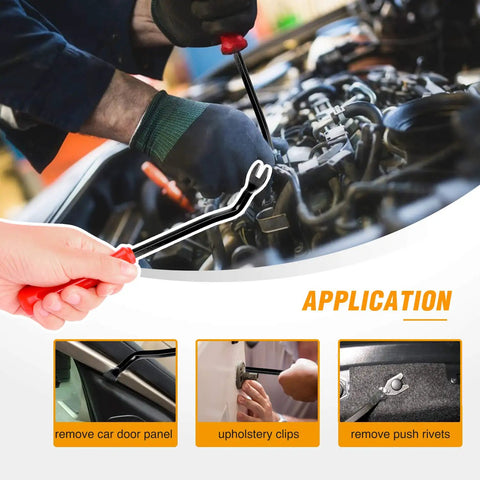 Mechanic using removal tool on engine with Solid Nylon Bumper Fastener Clips 100 Piece Set for easy install.