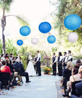 Wedding with Blue And White Hanging Round Paper Lantern Set - 24 Pack Multi-Size Lanterns (12in 6, 10in 6, 8in 6, 6in 6)