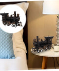 Locomotive Model Retro Steam Train Sculpture on bedside table, vintage train ornament for living room, diecast rail decor