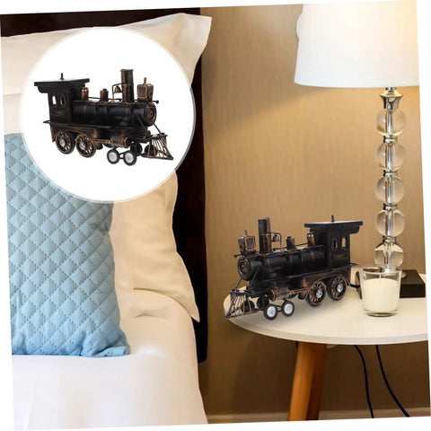 Locomotive Model Retro Steam Train Sculpture on bedside table, vintage train ornament for living room, diecast rail decor