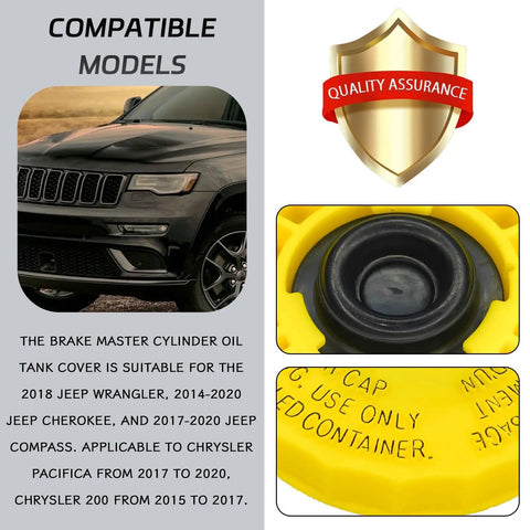 Yellow ABS Brake Fluid Reservoir Cap For Jeep Wrangler 2018, Cherokee 2014-2020, Compass 2017-2020 close-up