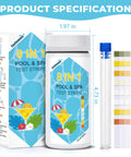Freaking Easy 125 Pack Salt Water Pool Test Strips Kit For Hot Tub Spa Testing with container and test results.