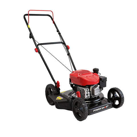 Easy Start 18 Inch Gas Lawn Mower With 144cc OHV Engine Steel Deck Side Discharge 5 Position Height Adjustment Lightweight Walk Behind Push Mower For Small Yards Quick No Fuss Yard Care, side view