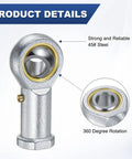 4-Pack PHSB8 Heavy-Duty Rod End Bearings 1/2 Inch Bore 1/2-20 Right Thread Built-To-Last Self-Lubricating Female Thread Steel Joint With Jam Nuts For Forging Machines CNC Equipment Steering Linkages And Automation Tools, 45# steel, 360° rotation
