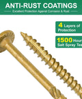 Close-up of Heavy Duty Outdoor Deck Screws 4 And A Half Inch 50 Pack Star Drive Wood Screws demonstrating rust-resistant coating.