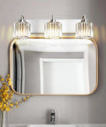 Three-Light Brushed Nickel Vanity Light Fixture For Bathroom Over Mirror With Crystal Accents, Dope Modern Wall Mount, UL Listed