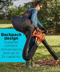 Person using 3 In 1 Backpack Leaf Blower Vacuum Mulcher With PowerBoost 250 MPH Airflow And 400 CFM For Lawn Care Corded Electric