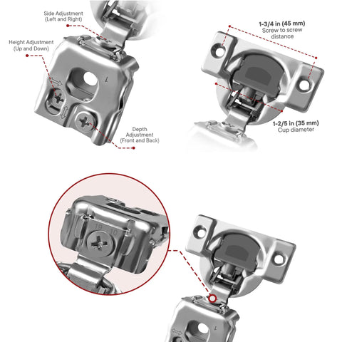 Close-up of 50 Pack 1 Inch Overlay Soft Closing Face Frame Cabinet Hinges With Screws, 105 Degree Concealed Kitchen Cabinet Doors Hardware