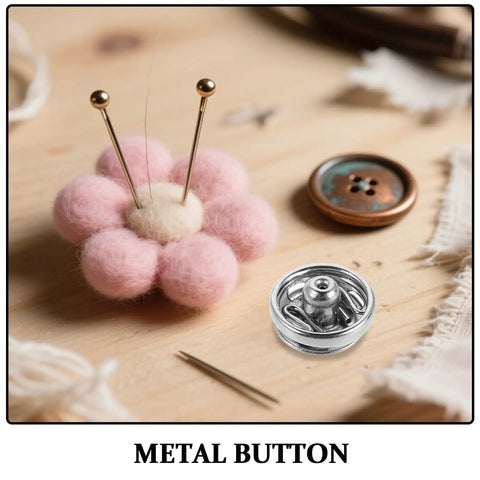 120 Pcs Silver Metal Snap Fasteners 6mm Mini Sew On Button Closures for Clothes Dolls Garments DIY Sewing Accessories shown on table with sewing items