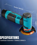 Cordless Angle Grinder Tool Workhorse 19500 RPM Portable Handheld Cutter For Metal And Wood With Dual 1500mAh Batteries