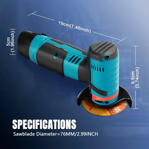Cordless Angle Grinder Tool Workhorse 19500 RPM Portable Handheld Cutter For Metal And Wood With Dual 1500mAh Batteries