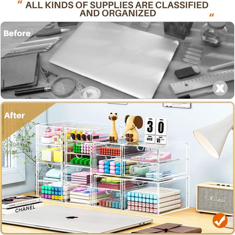 Super Clean 4 Pack Clear Acrylic Desk Organizers Holding 16 Drawers To Sort Makeup Stash While Saving Counter Space With Modular Trays ideal for organized supplies.