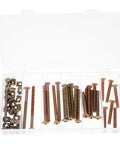 49 Piece M6 x 40 to 80 Mm Hex Socket Screws And Barrel Nuts Kit with storage box, showcasing screws and nuts for furniture hardware.