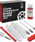 Brake Bleed Kit For Zoom Hydraulics Easy Bleed System With Reusable Syringes Hoses Bleed Block And Adapters Funnel Fit For MTB And Road Bikes Quick Clean Shop Free Maintenance, showing the complete kit with syringes, hoses, and hydraulic oil.