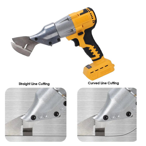 Depisuta Cordless Electric Metal Shears With 360 Degree Rotating Head And Alloy Blades for cutting straight and curved lines in metal.