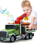 Child playing with Timber Truck Toy Set With Loading Crane Lights And Sounds For Kids Aged 3 To 8 Large 15 Inch Vehicle
