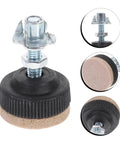 Close-up of 12 Piece Black Adjustable Furniture Levelers Set With Threaded Feet For Tables Chairs And Cabinets, Heavy Duty Galvanized Metal Frame