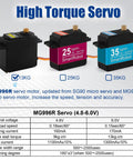 Six Pack MG996R Metal Gear Digital Servo Motor High Speed Torque For JR RC Helicopter Car Boat And Robot displayed with specs