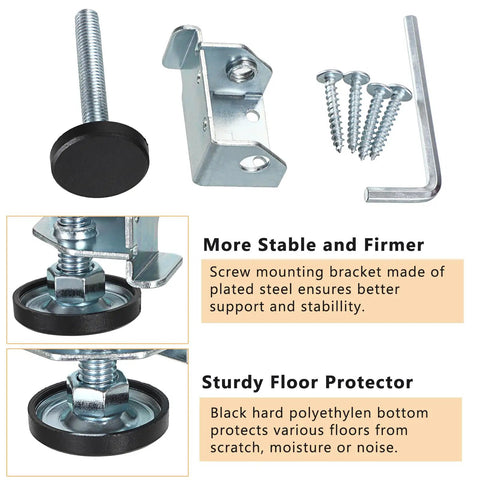Heavy Duty Corner Leveling Feet For Uneven Floors Adjustable Furniture Levelers With Left And Right Brackets and screws
