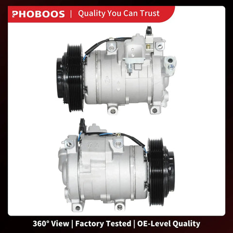 Heavy Duty AC Compressor With Clutch Swap For Acura MDX And Honda Odyssey Pilot, showing dual view of compressor, precharged model with six groove pulley.
