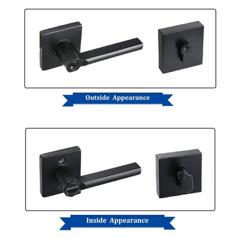 Exterior Keyed Entrance Handleset With Slim Square Locking Lever And Deadbolt In Iron Black Finish for front/back doors
