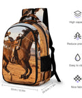 Unisex Western Galloping Horse Printed Backpack with large capacity, durable polyester, breathable construction, and easy clean fabric.