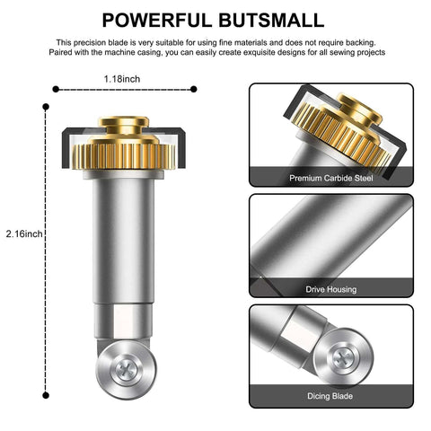 Rotary blade with drive housing for DIY crafts; premium carbide steel, gold gear, silver housing