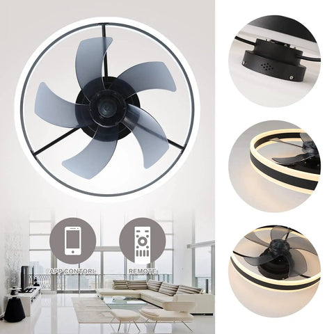20 Inch Bladeless Ceiling Fan With Lights Remote Control Low Profile Flush Mount Led Light Kit 6 Speeds 3 Light Colors