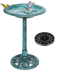 Outdoor Solar Fountain Bird Bath With 20 Inch Bowl In Green Polyresin Pedestal Weatherproof Garden Bird Bath Set Solar Powered Pump Easy Assembly With Detachable Rods For Calm Water Flow To Attract Birds