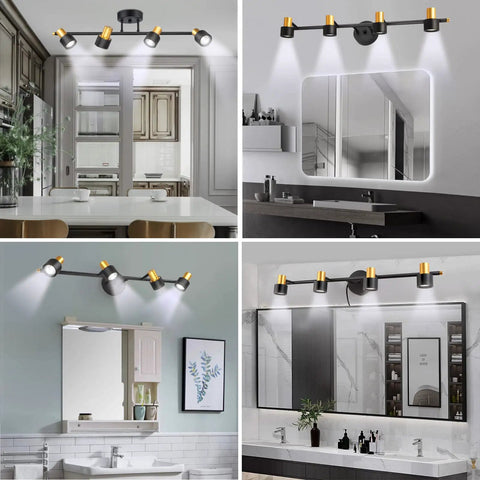 4 Light Plug In Vanity Lights For Bathroom And Kitchen Counter Over Mirror, Modern Vanity Light Fixtures With Adjustable Heads