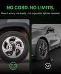 Portable Cordless Tire Inflator With Hard Case Bundle Quick Accurate Air Pump in use on parked vehicle tires
