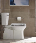 Bathroom with Alteo Pivoting Toilet Paper Holder in Brushed Nickel Finish next to modern toilet setup.