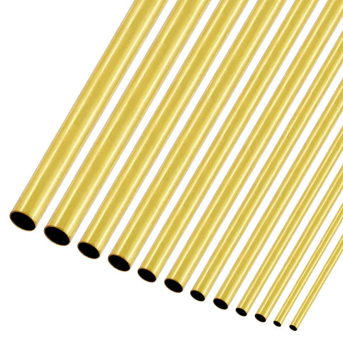 Pro Grade Brass Tube Kit 12 Piece Round Brass Tubes Set 6 Sizes 1mm to 3.5mm OD 0.2mm Wall 300mm Length for DIY Crafts