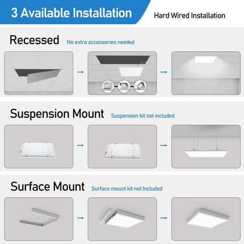 Super Bright 40W 2x2 LED Flat Panel Light 4 Pack, 4400 Lumen, Color Switchable 3000K 4000K 5000K, installation options