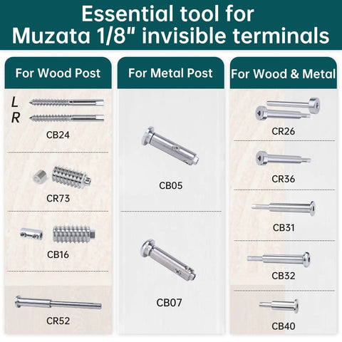 Essential tools for Muzata 1/8" invisible terminals for wood and metal cable railing systems