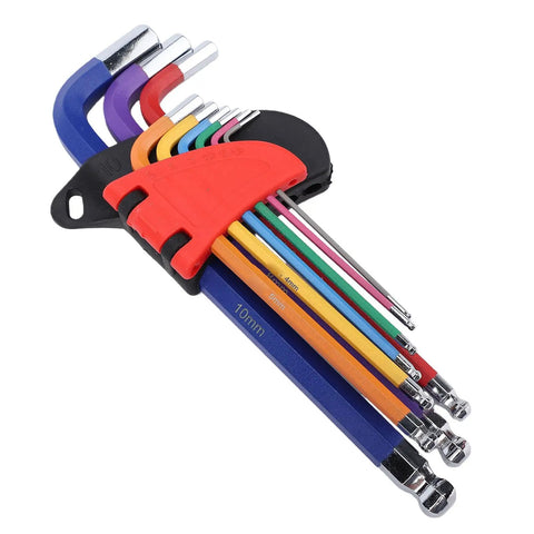 Premium Zunate Hex Key Set With Ball End Metric Wrenches For Bike Furniture And Electrical Repair, Color Coded Cr V And S2 Steel Tools, Tough Gear To Get The Job Done. color-coded metric hex key set with ball end, 10mm max, for bike repair
