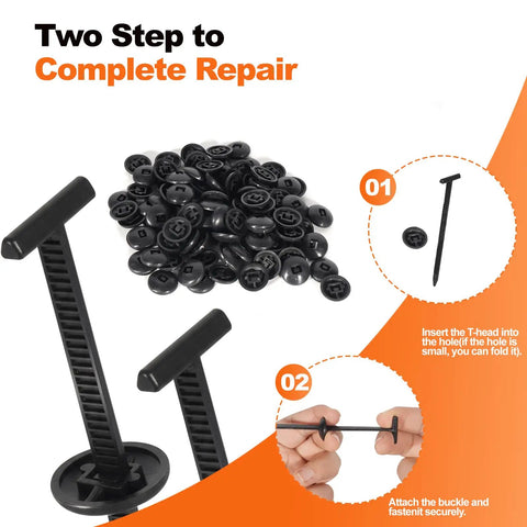 Two-step nylon universal cable tie buckle kit with black fasteners for auto repair and DIY car maintenance.