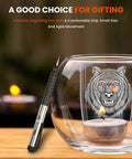 Heavy Duty 37000 RPM Cordless Engraving Pen Featuring Amped Up Rechargeable Battery And Lightning Fast Motor For Crisp Metal Wood Glass Carving And Super Sweet DIY Creations engraving a tiger design on glass.