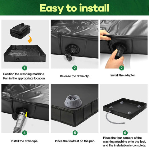 Foldable Washer Drain Pan With Drain Pipe And 4 Anti-Vibration Pads, Portable 31.5x31.5-Inch Leak-Proof Drip Tray For Washer Or Dryer, Non-Slip Waterproof Basin With Raised Edge For Small Spaces And Quick Setup