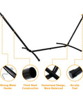 Portable 9 Foot Two Person Hammock Stand Built Tough Steel Frame Supports Up To 620 Lbs Static Capacity Weather Resistant Black