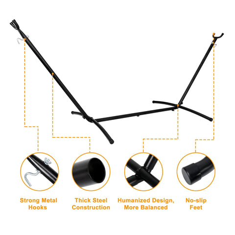 Portable 9 Foot Two Person Hammock Stand Built Tough Steel Frame Supports Up To 620 Lbs Static Capacity Weather Resistant Black