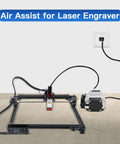 Front view of Ktondic air assist for laser engraver on an aluminum frame with air pump and tubing