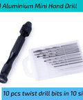 Hand Drill Set With 10 Drill Bits 0.6-3.0mm For Jewelry Making And Resin Craft Pin Vise Mini Drill With Adjustable Head
