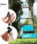 5401 Stainless Steel Oil Drain Valve installed on lawn mower, close-up views of quarter-turn valve and quick-release hose fitting