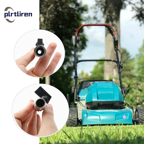 5401 Stainless Steel Oil Drain Valve installed on lawn mower, close-up views of quarter-turn valve and quick-release hose fitting