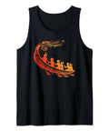 Outrigger Canoe Hawaiian Tank Top With Maori Tribal Art, Polynesian Style Island Tee For Men in black with canoe graphic