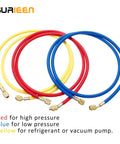 SURIEEN three 60-inch refrigerant charging hoses; red high, blue low, yellow refrigerant/vacuum; 1/4–5/16 SAE brass fittings