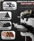 Flexzion brake line flaring tool kit with tubing cutter; side view; 45° single/double flare; 1/8–5/8 in tubing.