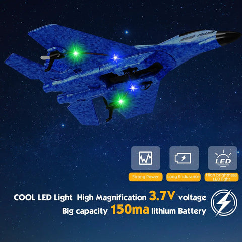 Remote Control Airplane Toy For Outdoors 2CH 2.4Ghz RC Plane with Lights, illuminated foam jet flying at night