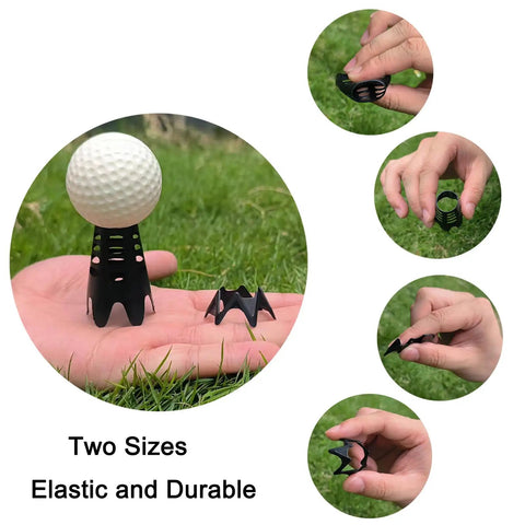 Indoor Golf Practice Tees 20 Pack Tall And Short For Home Simulator And Driving Range Flexible Durable Tees For Winter Turf shown on grass.